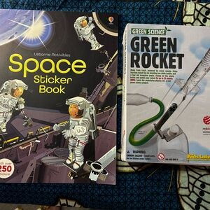 Space Adventures Sticker Book and Green Rocket Kit Bundle